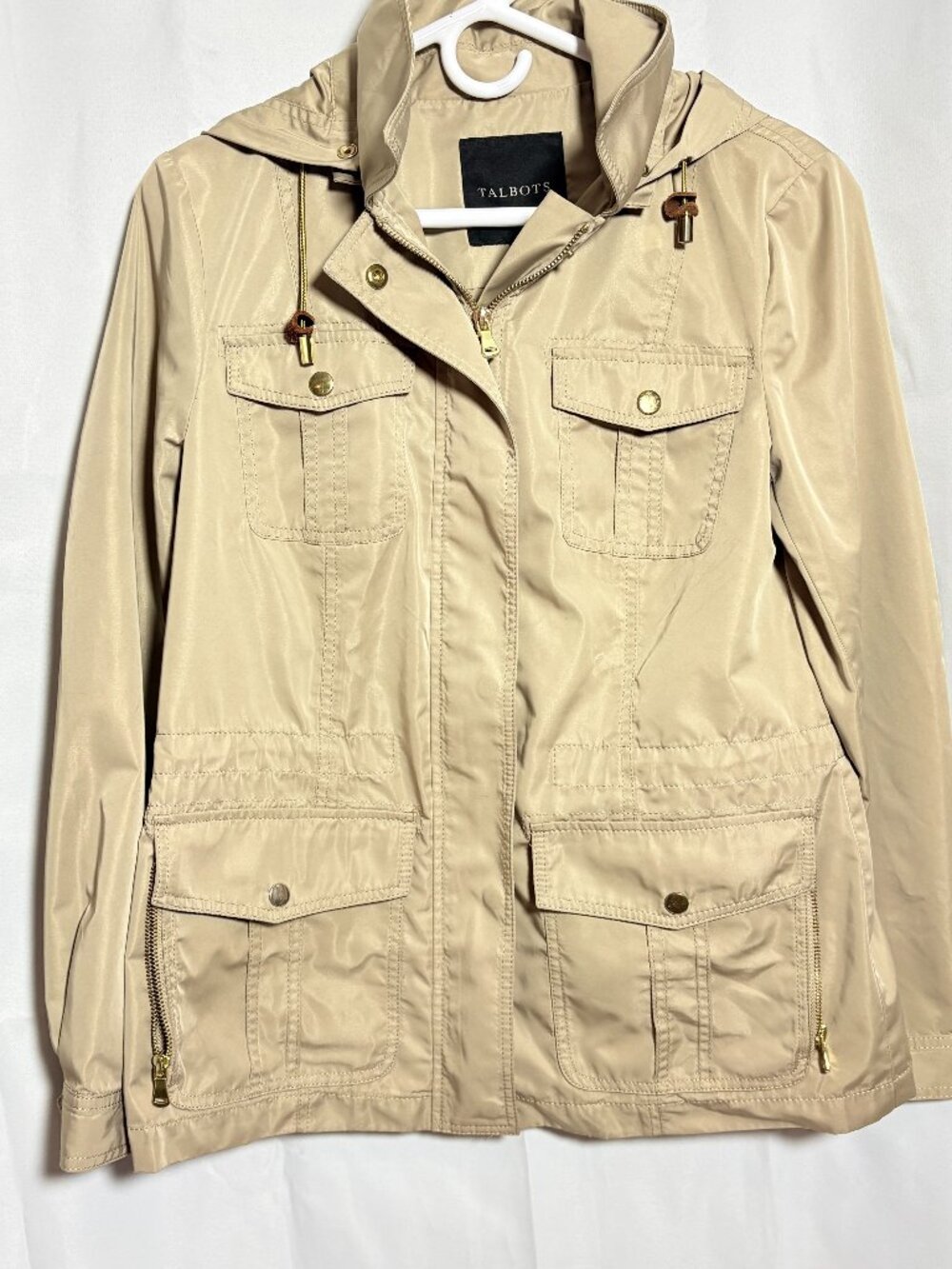Talbots Beige Hooded Utility Jacket Size S Lightweight Field Jacket